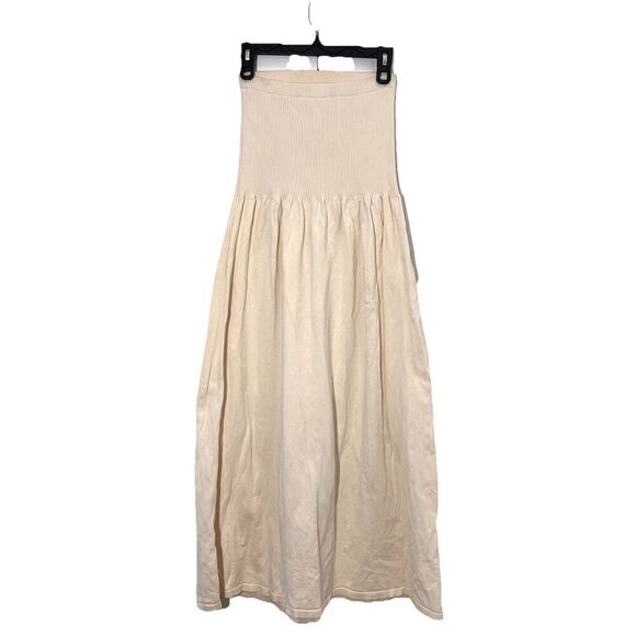 Demylee Midi Tube Dress Size S Beige Cotton Knit Fit Flare Minimalist - Picture 3 of 8